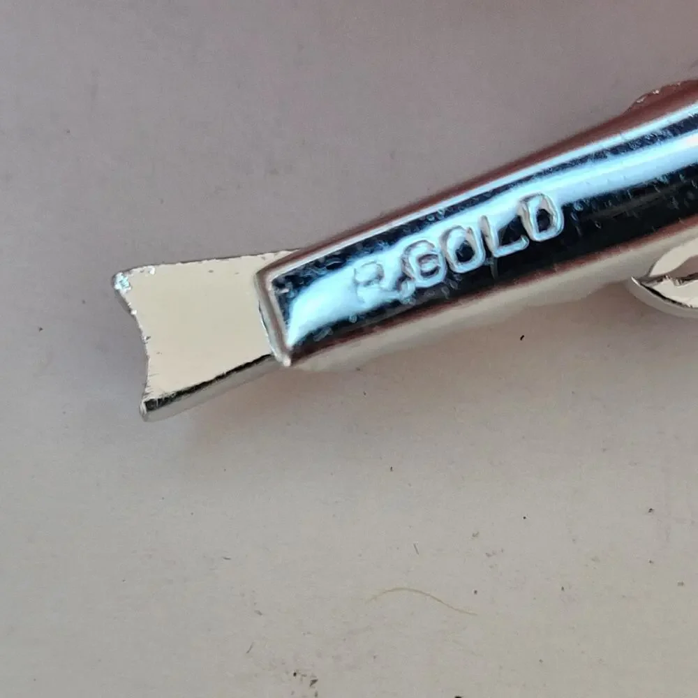 Rolled Gold Silver Tie Bar Clip Tac Clasp Retro‎ Red Cabochon Lightweight Small